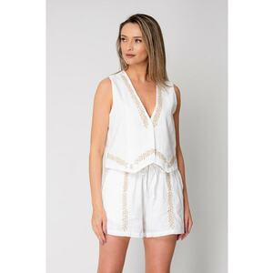 Set Vesta si pantalon scurt cu broderie Cream 16504 imagine