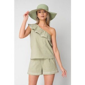 Set Top pe un umar si pantalon scurt Olive 16498 imagine