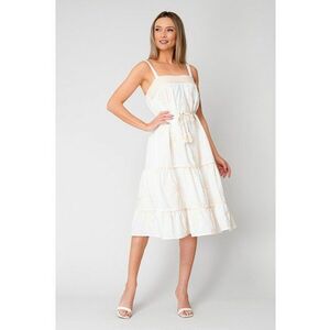 Rochie Lunga cu bretele si broderie Off White/Cream 16513 imagine