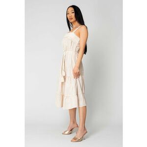 Rochie Lunga cu bretele si broderie Beige 16510 imagine