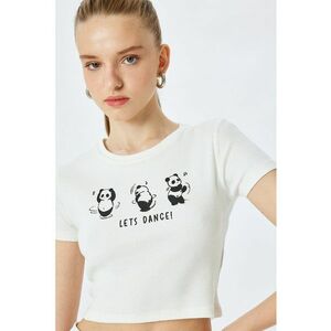 Tricou crop cu imprimeu grafic si text imagine