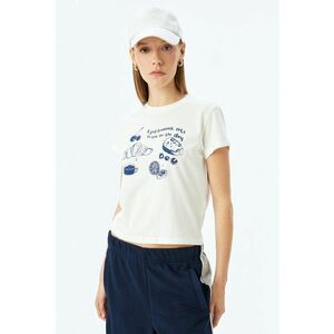 Tricou cu decolteu la baza gatului si imprimeu grafic imagine