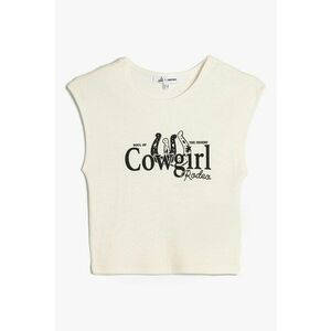 Tricou crop cambrat cu imprimeu imagine
