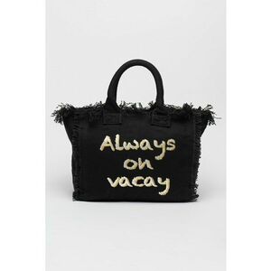 Geanta shopper cu imprimeu text - Negru - Crem imagine