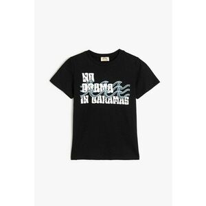 Tricou cu decolteu la baza gatului si imprimeu text imagine