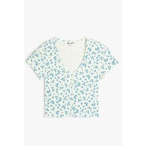 Tricou crop cu decolteu in V si nasturi imagine