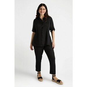 Pantaloni crop de in cu talie elastica pe spate imagine