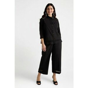 Pantaloni crop din amestec de lyocell cu terminatii cu perforatii imagine