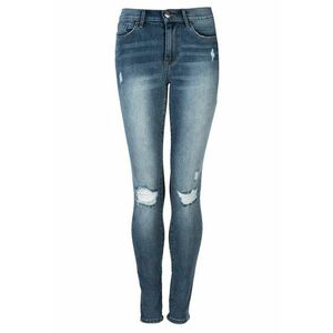 Blugi skinny cu aspect decolorat si rupturi decorative - Azur - imagine