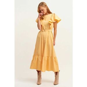Rochie de bumbac cu maneci butterfly - Galben deschis - imagine