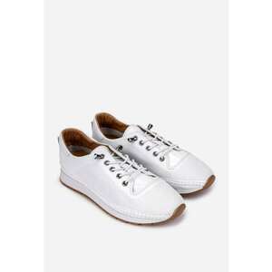 Pantofi dama ecru din piele cu siret elastic imagine