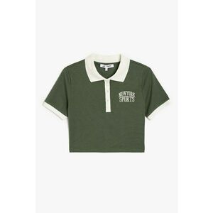 Tricou polo crop cu broderie text imagine