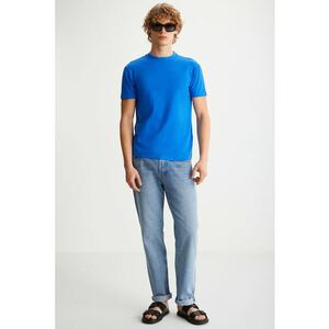 Tricou slim fit din amestec de bumbac cu decolteu la baza gatului Tiago imagine