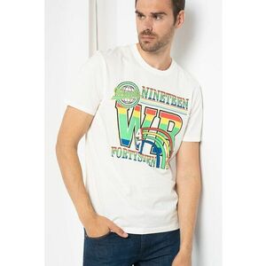 Tricou din bumbac cu decolteu la baza gatului si model logo si text imagine