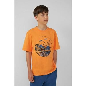 Tricou cu imprimeu grafic si decolteu la baza gatului imagine