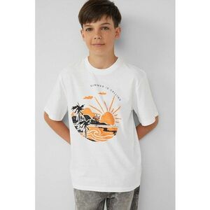 Tricou cu imprimeu grafic si decolteu la baza gatului imagine