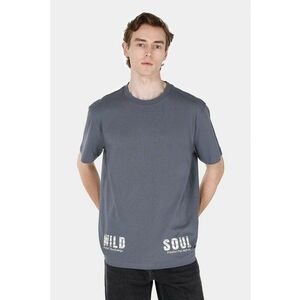 Tricou cu imprimeu text si decolteu la baza gatului imagine