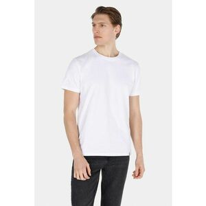 Tricou din bumbac cu model uni si decolteu la baza gatului imagine