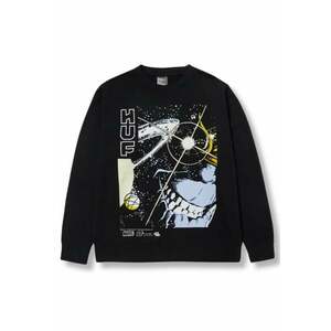 Bluza sport pentru barbati bumbac - imprimeu grafic - cu maneca lunga - negru imagine