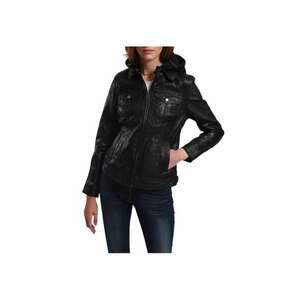 Jacheta dama piele naturala - cu gluga - neagra - marimea XL imagine