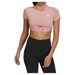 Tricou dama - Crop Zip - roz - poliester reciclat/spandex - imagine