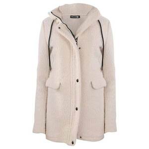 Palton pentru femei ecru - cu gluga - lungime maneca lunga - material poliester - imagine