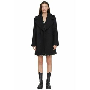 Palton elegant - negru - lana si poliester - cu nasturi dubli - pentru femei - imagine