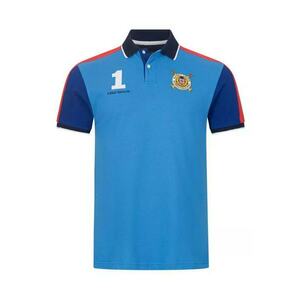 Tricou polo barbat - albastru - bumbac - broderie - etichete imagine