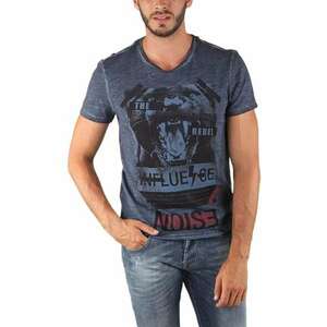 Tricou bumbac - bleumarin - imprimeu - stil casual - pentru barbati - imagine