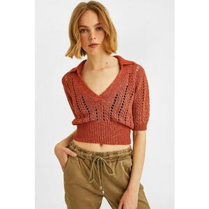 Tricou crop crosetat cu decolteu in V imagine