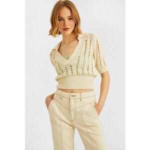 Tricou crop crosetat cu decolteu in V imagine