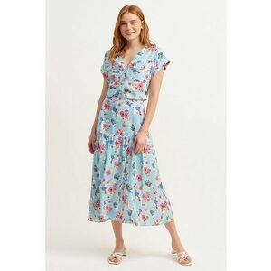 Fusta midi cu model floral si talie inalta imagine