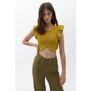 Top crop tricotat cu maneci cu volane imagine
