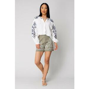 Camasa femei brodata cu maneca lunga Off White/Navy 16434 imagine