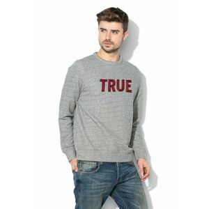 Bluza sport cu decolteu la baza gatului si aplicatie text - Gri melange - imagine