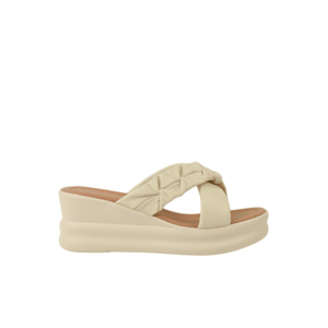 Papuci casual - dama - 49011 crem - piele naturala - platforma imagine