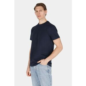 Tricou din bumbac cu model uni si decolteu la baza gatului imagine