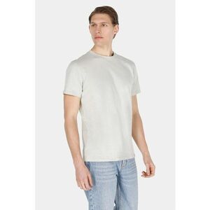 Tricou din bumbac cu model uni si decolteu la baza gatului imagine