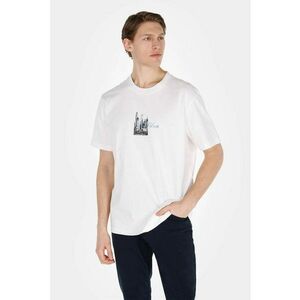 Tricou cu decolteu la baza gatului si imprimeu text si grafic imagine