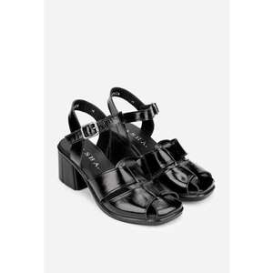 Sandale dama negre din piele lacuita cu toc imagine