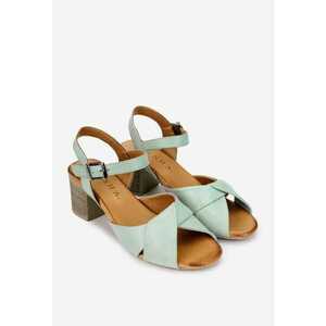 Sandale dama din piele verde deschis cu toc imagine