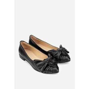 Balerini dama din piele neagra cu ornament funda imagine
