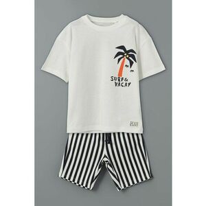 Set de pantaloni scurti cu snur si tricou cu imprimeu grafic imagine