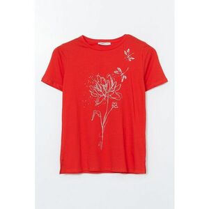 Tricou cu decolteu la baza gatului si imprimeu floral imagine