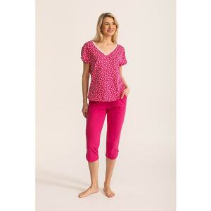 Pijama scurta cu imprimeu floral si decolteu in V imagine