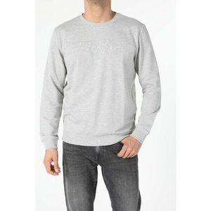 Bluza sport cu decolteu la baza gatului si text brodat - Gri deschis melange - imagine