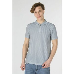 Tricou polo cu dungi si fermoar scurt imagine