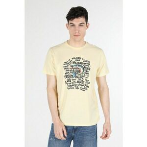 Tricou cu decolteu la baza gatului si imprimeu text si grafic imagine