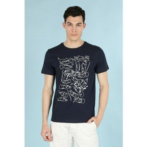 Tricou cu decolteu la baza gatului si imprimeu grafic imagine