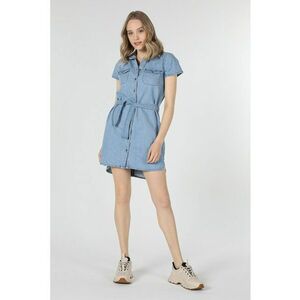 Rochie din denim cu buzunare pe piept imagine
